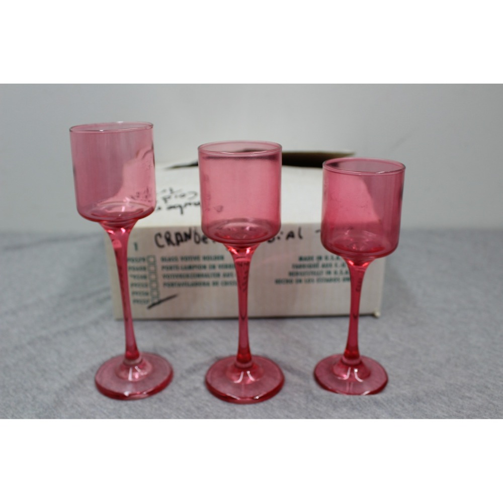 Unbranded Cordial Trio Pink Cranberry Glass Votive Holder Set USA